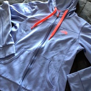 Purple/blue ish and pink north face zip up
